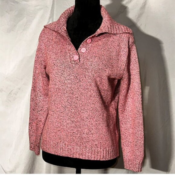 Cozy Pink Henley Sweater with Collar - Picture 1 of 4